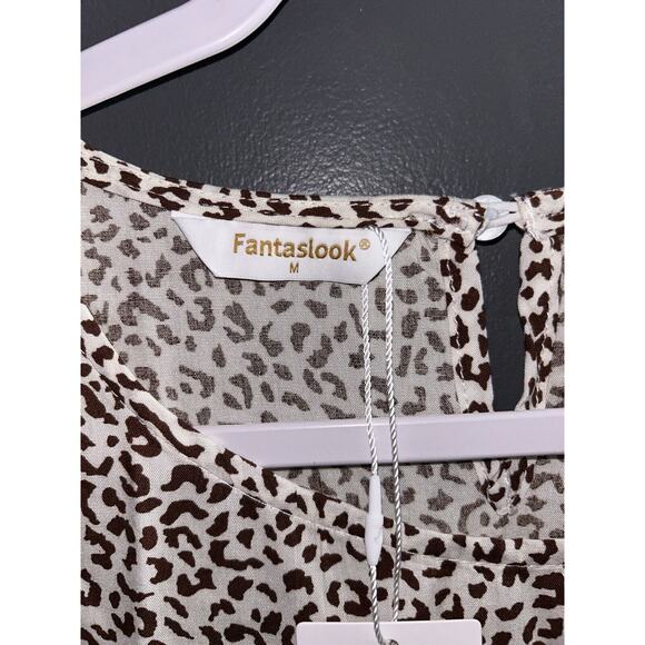 Fantaslook Women's Casual Dress Medium Leopard Print Brown and White NEW - Picture 3 of 6